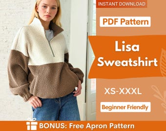 Zip Sweatshirt Pattern for Women, Women Sweater Pattern, Zip Up Sweater Pattern, Women Sewing Pattern, Beginner Sewing Pattern Sweatshirt