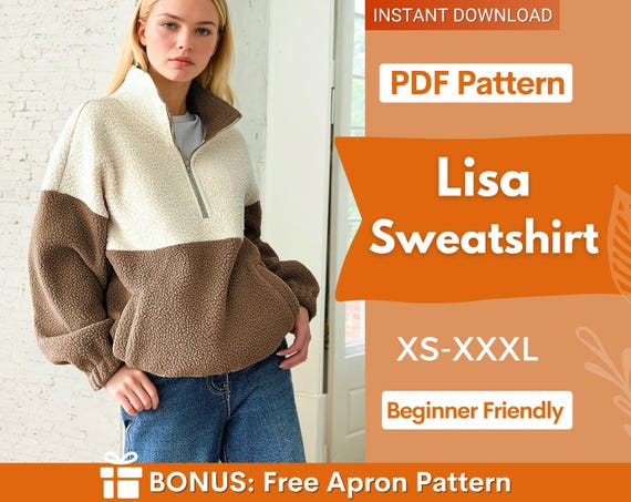 Zip Sweatshirt Pattern for Women, Women Sweater Pattern, Zip Up Sweater Pattern, Women Sewing Pattern, Beginner Sewing Pattern Sweatshirt