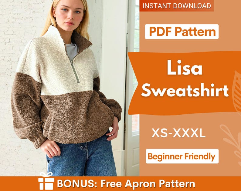 Patrón de sudadera con cremallera para mujer, patrón de suéter para mujer, patrón de suéter con cremallera, patrón de costura para mujer, patrón de costura para principiantes imagen 1