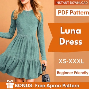 Tiered Dress Sewing Pattern | Dress Pattern | Sewing Patterns | Women Dress Pattern | Beginner Sewing Pattern for Women | Long Sleeved Dress