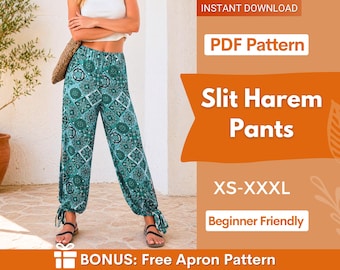 Pants Sewing Pattern | Slit Pants Pattern | Elastic Waistband Pants | Summer Pants Pattern | Beginner Sewing Patterns, Women Pattern Pants