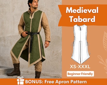 Tabard Sewing Pattern for Men | Tunic Pattern | Warrior Robe | Costume Sewing Pattern | Fantasy Pattern | Beginner Pattern, Medieval Vest