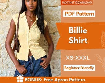 Short Shirt Sewing Pattern, Button Up Shirt Pattern, Fitted Shirt Sewing Pattern, Sewing patterns Women, Summer Top Pattern, Shirt Top Women