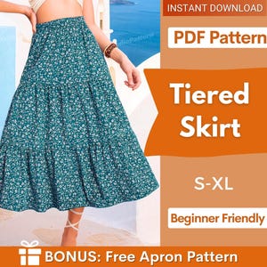 Tiered Skirt Sewing Pattern for Women PDF | Skirt PDF Sewing Pattern | Long Skirt Pattern | Beginner Sewing Pattern | Women Sewing Pattern
