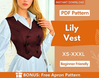 Vest Pattern, Waistcoat Sewing Pattern, Sewing Patterns for Women, Vest Sewing pattern, Top Sewing Pattern for Women, Women Vest Pattern