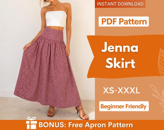 Jenna Skirt Sewing Pattern | Maxi Skirt Pattern | High Waist Skirt Pattern | Sewing Patterns, Women Sewing Pattern, Skirt with Zipper
