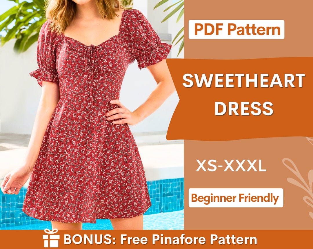 Sweetheart Dress Sewing Pattern PDF XSXXXL Women Dress Pattern Summer