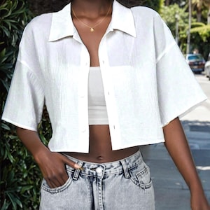 Patrón de costura para camisa corta, patrón de camisa para mujer, patrón de camisa corta, patrón de costura, patrón de costura para mujer, patrón de camisa, costura para principiantes imagen 3
