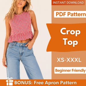 Crop Top Sewing Pattern for Women | XS-XXXL | Women Top Pattern | Tank Top | Women Sewing Pattern | Peplum Top for Women