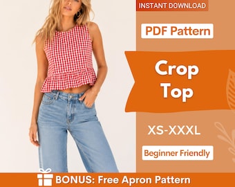 Crop Top Sewing Pattern for Women | XS-XXXL | Women Top Pattern | Tank Top | Women Sewing Pattern | Peplum Top for Women