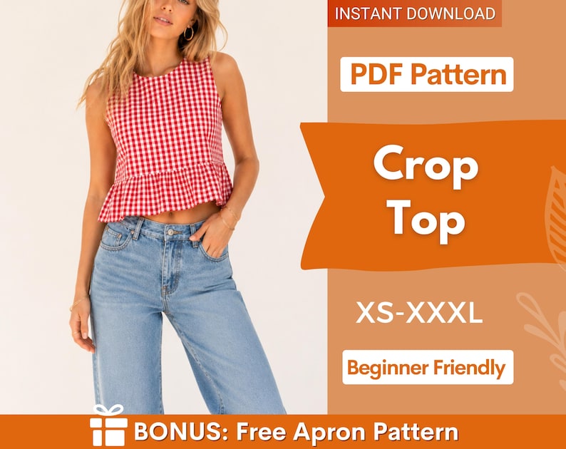 Crop Top Sewing Pattern for Women | XS-XXXL | Women Top Pattern | Tank Top | Women Sewing Pattern | Peplum Top for Women image 1