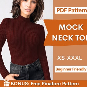 Mock Neck Top Sewing Pattern | Long Sleeve Shirt Top Pattern | Womens mock neck top | Sewing Patterns | Women Patterns | Fitted Top Pattern