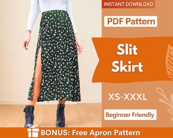 Skirt pattern | XS-XXXL | Slit Skirt Sewing Pattern | Easy Skirt Pattern, Skirt for women PDF Pattern Skirt with zipper pattern Sewing Skirt