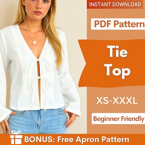Tie Top Sewing Pattern | Blouse Sewing pattern | Tie Shirt Sewing Pattern | Blouse Pattern | Women Sewing Pattern Blouse Top Front Ties