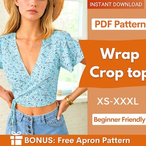 Patrón de top cruzado / Patrón de top corto / Patrón de costura para mujer / Patrón de blusa / Patrones de costura de blusa para mujer / Patrón de blusa con lazo para mujer