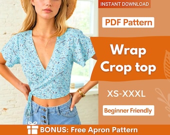 Wrap Top Pattern | Crop Top Pattern | Women Sewing Pattern | Blouse Pattern | Sewing Patterns Women Blouse | Tie Top Blouse Women Pattern