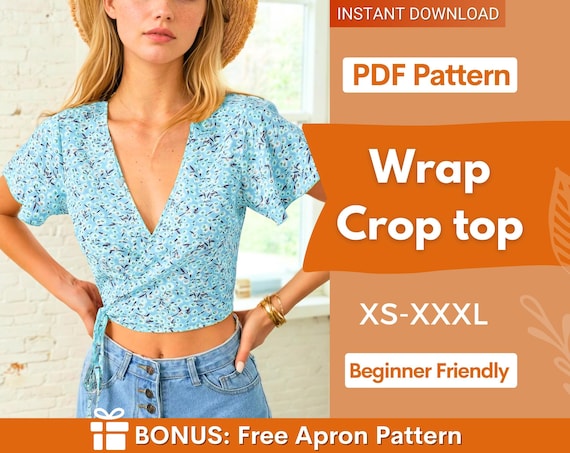 Wrap Top Pattern | Crop Top Pattern | Women Sewing Pattern | Blouse Pattern | Sewing Patterns Women Blouse | Tie Top Blouse Women Pattern