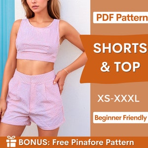 Schnittmuster für Shorts und Top | XS-XXXL | Shorts-Muster | Top-Muster | Crop-Top-Muster | Rückenfreies Oberteil, einfaches Shorts-Muster, Damenmuster