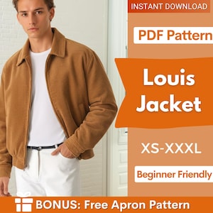 Patrón de costura para chaqueta de hombre, patrón de chaqueta con cremallera para hombre, patrón de costura para chaqueta de hombre, chaqueta de hombre, patrón de hombre, patrón de costura para chaqueta con cremallera de hombre