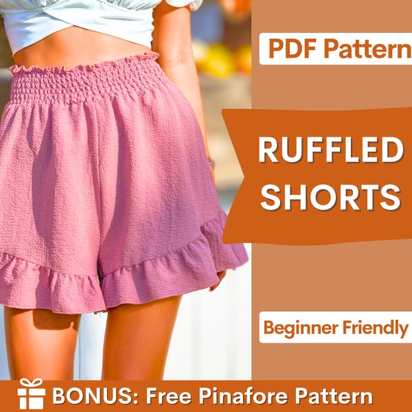 Shorts Muster | Hoch taillierte Shorts Muster | Rüschen Shorts Muster | Einfaches Shorts-Muster | Shorts PDF Nähanleitung | Weite Shorts Schnittmuster PDF