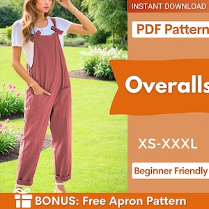 Overall Jumpsuit Pattern, Meadow Overalls, Overalls pattern, Pattern Women Jumpsuit, Dungaree Pant Loose Trouser , Overalls Sewing Pattern
