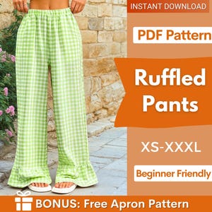 Ruffled Pants Pattern | Women Pants Sewing Pattern | Trouser Pattern | Women Sewing Pattern | Women Wide Leg Pants | Beginner Pattern Pants