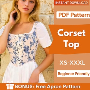 Patrón de costura de corsé superior / Patrón de corsé / Patrón de corsé Cottagecore / Patrón de costura de corsé / Patrón de costura / Patrón de top de mujer PDF