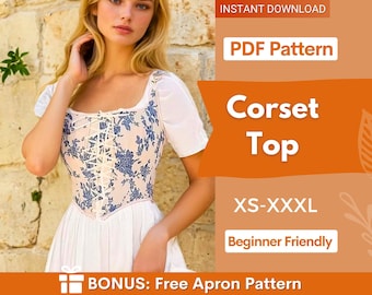 Corset Top Sewing Pattern | Corset Pattern | Cottagecore corset pattern | Corset Sewing Pattern | Sewing Pattern  | Women Top pattern PDF