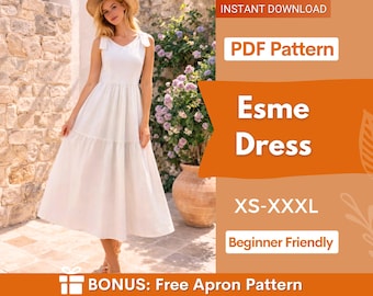 Summer Dress Sewing Pattern | Dress Pattern | Sewing Patterns | Women Patterns | Tiered Dress | Summer Dress | Beginner Sewing Pattern Dress