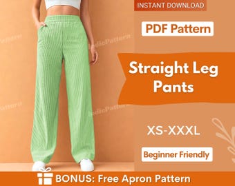 Straight Leg Pants Sewing Pattern | Trousers Pattern | Pants Pattern | Women Sewing Pattern | High Waisted Pants PDF Pattern