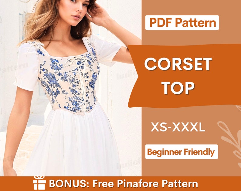 Corset Top Sewing Pattern Corset Pattern Cottagecore corset pattern Corset Sewing Pattern Sewing Pattern Women Top pattern PDF 画像 1