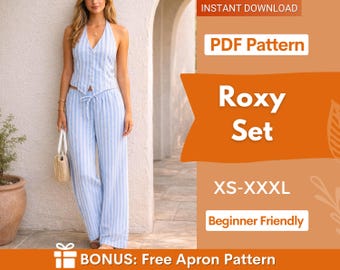 Naaipatroon zomerset | Patroon top en broek | Naaipatroon dames | Patroon broek wijde pijpen | Top met striksluiting, top zonder rug, top met open achterkant
