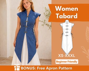 Tabard Sewing Pattern for Women, Female Medieval Surcoat, Sideless Tabard Pattern, Cosplay Pattern, Medieval Sewing Pattern