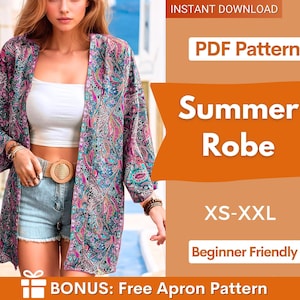 Robe Pattern | XS- XXL | Robe Digital PDF Sewing Pattern | Women Pattern | Beginner Sewing Pattern | Kimono Pattern | Easy women Pattern