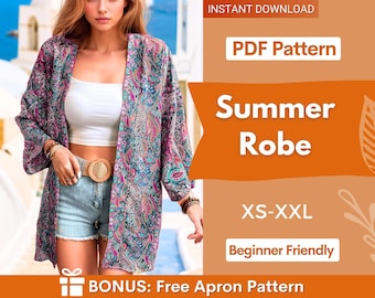Robe Pattern | XS- XXL | Robe Digital PDF Sewing Pattern | Women Pattern | Beginner Sewing Pattern | Kimono Pattern | Easy women Pattern