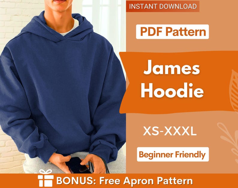 Men Hoodie Sewing Pattern, Hoodie Pattern for Men, XS- XXXL, Sweatshirt Pattern, Men Sewing Pattern, Men Patterns, Patterns for men Hoodie image 1