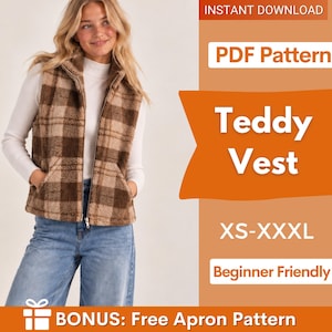 Patrón de costura para chaleco de peluche para mujer / Patrones de costura / Patrón para mujer / Patrón de costura para chaqueta / XS-XXXL