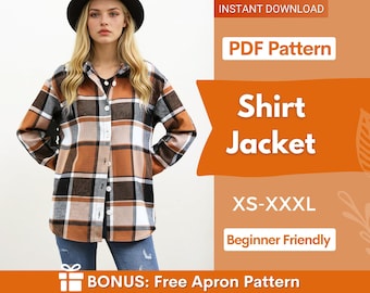 Jacket Sewing Pattern,  Shirt Sewing Pattern, Women Pattern, Shacket sewing pattern, Shirt Jacket Pattern,  Button Up Shirt Women Pattern