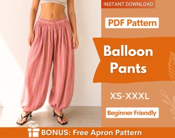 Balloon Pants Pattern, Barrel Leg Pants, Wide Leg Pants Sewig Pattern, Women Sewing Pattern Pants, Baggy Pants Pattern, Harem Pants