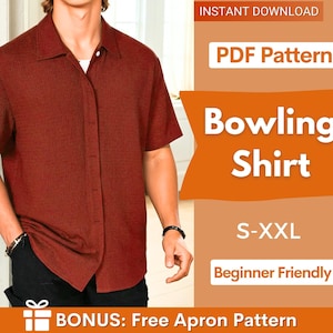 Bowling Shirt Sewing Pattern, Men Shirt Pattern, Sewing Pattern for Men, Men Sewing Pattern, Short Sleeved Shirt Pattern for Men image 1