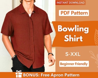 Bowling Shirt Sewing Pattern, Men Shirt Pattern, Sewing Pattern for Men, Men Sewing Pattern, Short Sleeved Shirt Pattern for Men