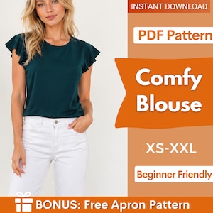 Women Blouse Sewing Pattern PDF, Top Blouse Pattern, Ruffled Blouse Pattern, Top sewing pattern, woman blouse pattern PDF, Digital Pattern
