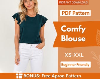 Women Blouse Sewing Pattern PDF, Top Blouse Pattern, Ruffled Blouse Pattern, Top sewing pattern, woman blouse pattern PDF, Digital Pattern