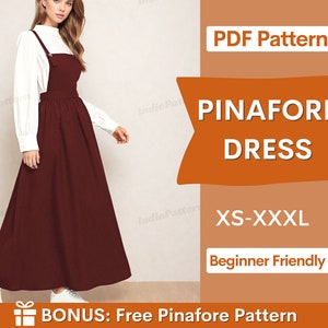 Patrón de vestido pinafore- XS-XXXL - Patrón de delantal - Patrón de costura de delantal - Vestido pinafore - Patrón de costura PDF - Patrón de vestido de cabaña mujeres