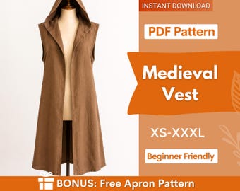 Naaipatroon voor een middeleeuws vest voor mannen | Tuniekpatroon | Krijgersgewaadpatroon | Kostuumnaaipatroon | Fantasiepatroon | Patroon voor beginners