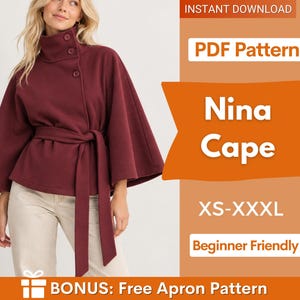 Patrón de costura Nina Cape, Patrón de costura para mujer, Patrón de capa, Patrón de chaqueta, Patrón de abrigo tipo capa, Patrón de costura de manto, Chaqueta para mujer