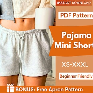 Patrón de pantalones cortos de pijama / Patrón de pantalones cortos para mujer / Patrón de pantalones cortos para principiantes / Pantalones cortos con cintura elástica / Patrón de minipantalones cortos / Costura fácil de pantalones cortos