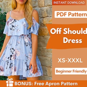 Dress Pattern | XS-XXXL | Women Sewing Pattern | Summer Dress Pattern | Off Shoulder Dress | Backless Dress PDF Pattern | Sleeveless Dress
