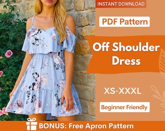 Dress Pattern | XS-XXXL | Women Sewing Pattern | Summer Dress Pattern | Off Shoulder Dress | Backless Dress PDF Pattern | Sleeveless Dress