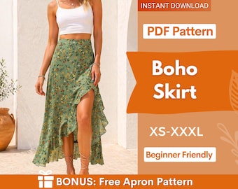 Summer Skirt Pattern | Skirt Sewing Pattern | Women Sewing Pattern | Sewing Patterns | Summer Skirt Sewing pattern | Ruffle Hem Skirt